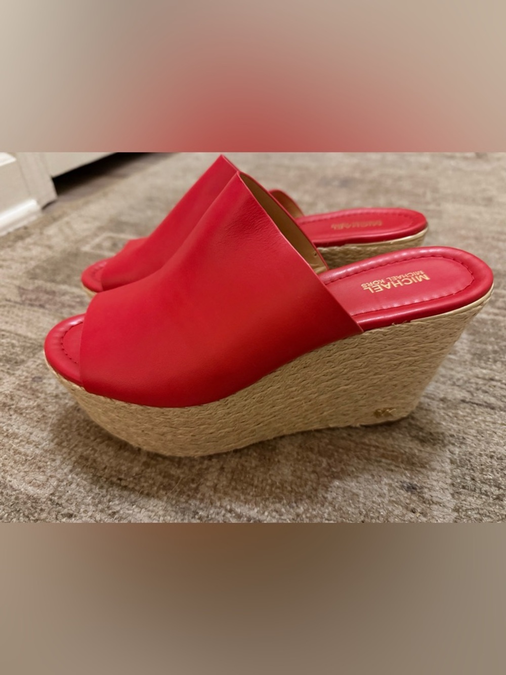 Michael Kors Bright Red Leather Espadrille Wedge Mules